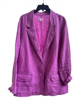 J. Jill Love 100% Linen Blazer Womens Purple Classic 2 Button Jacket Boho